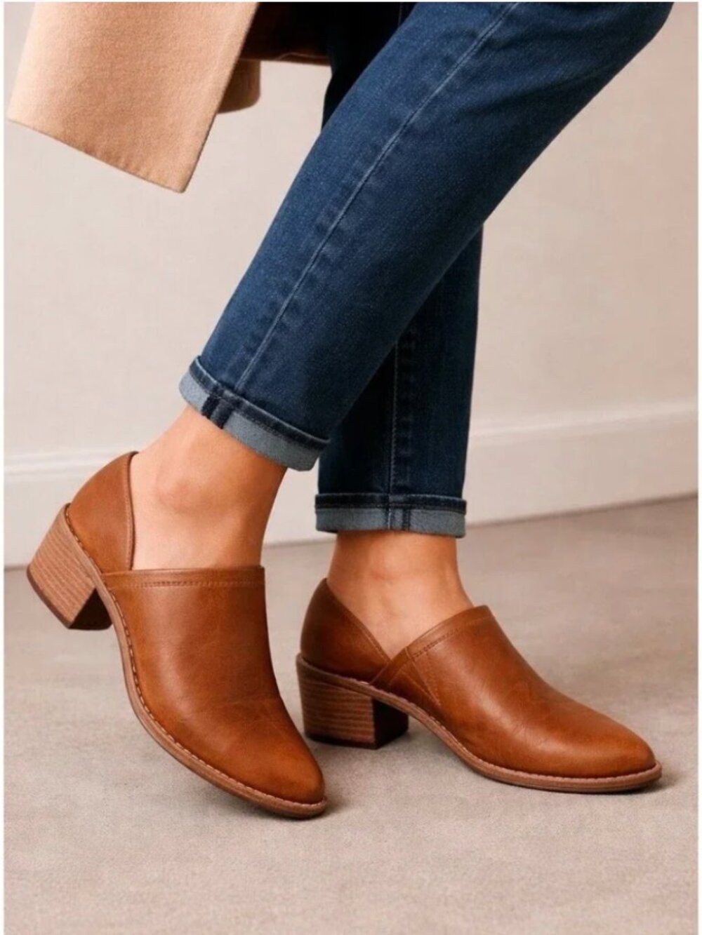 Madewell The Brandy Low Cut Brown Leather Slip On Women's Block Heel Booties 9.5